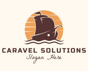 Caravel - Sunset Caravel Ship logo design