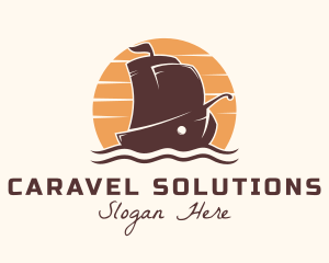 Sunset Caravel Ship logo design