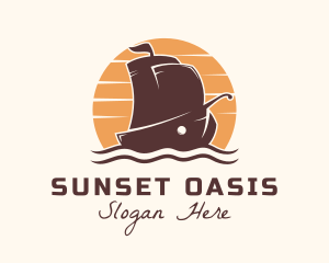 Sunset Caravel Ship logo design