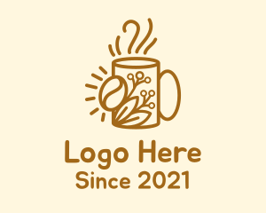 Hot Coffee - Organic Leaf Coffee Cup logo design