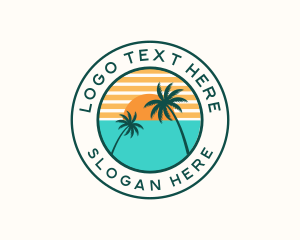 Caribbean - Tropical Coconut Tree Sun logo design