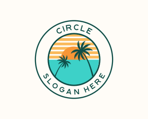 Tropical Coconut Tree Sun Logo