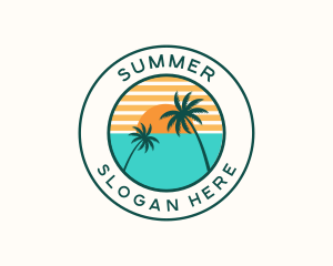 Tropical Coconut Tree Sun logo design