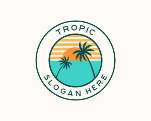 Tropical Coconut Tree Sun logo design