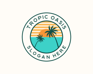 Tropical Coconut Tree Sun logo design