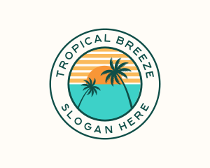 Caribbean - Tropical Coconut Tree Sun logo design