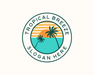 Tropical Coconut Tree Sun logo design