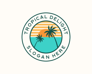 Tropical Coconut Tree Sun logo design