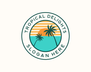 Tropical Coconut Tree Sun logo design