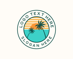 Tropical Coconut Tree Sun Logo