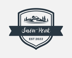 Skiing - Mountain Resort Badge Wordmark logo design