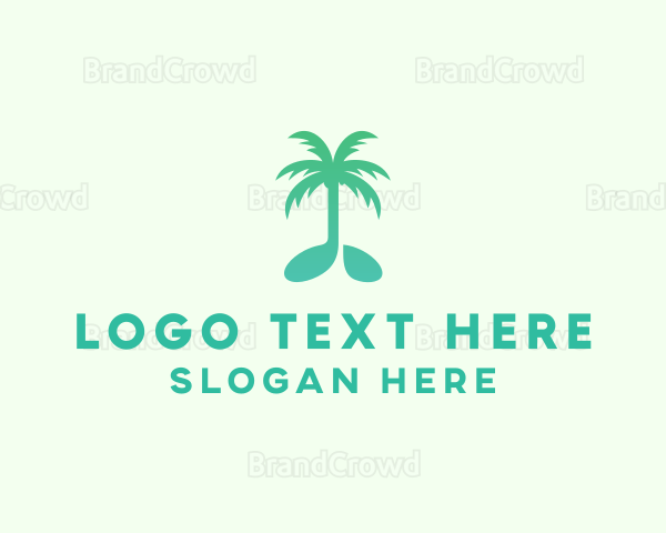 Teal Coconut Tree Music Note Logo