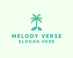 Teal Coconut Tree Music Note logo design