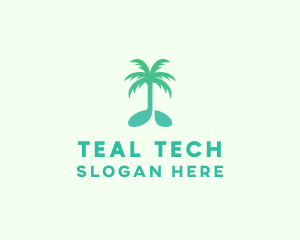 Teal - Teal Coconut Tree Music Note logo design