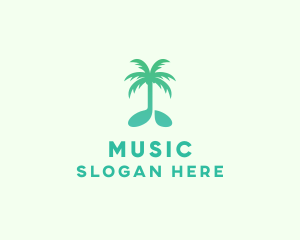 Teal Coconut Tree Music Note logo design
