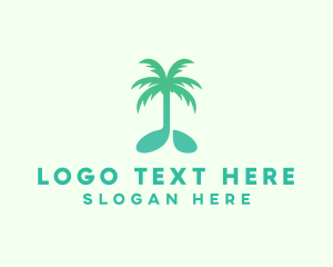 Teal Coconut Tree Music Note logo design