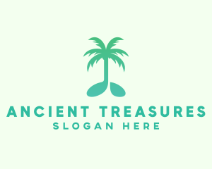 Teal Coconut Tree Music Note logo design