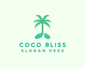 Teal Coconut Tree Music Note logo design