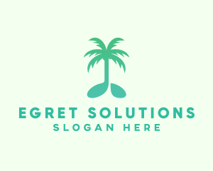 Teal Coconut Tree Music Note logo design