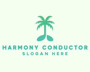 Teal Coconut Tree Music Note logo design