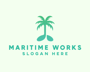 Teal Coconut Tree Music Note logo design