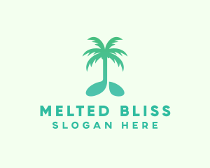 Teal Coconut Tree Music Note logo design