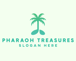 Teal Coconut Tree Music Note logo design