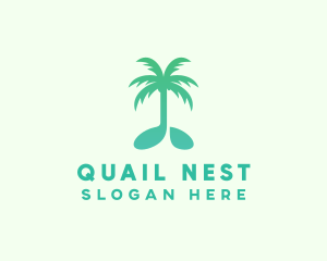 Teal Coconut Tree Music Note logo design