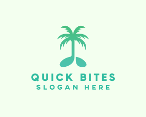 Teal Coconut Tree Music Note logo design