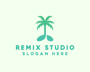 Teal Coconut Tree Music Note logo design