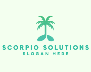 Teal Coconut Tree Music Note logo design