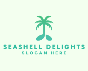 Teal Coconut Tree Music Note logo design