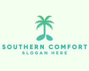 Teal Coconut Tree Music Note logo design