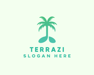 Teal Coconut Tree Music Note logo design