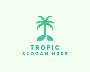 Teal Coconut Tree Music Note logo design