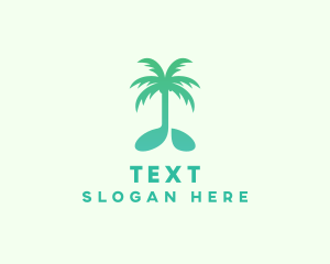 Teal Coconut Tree Music Note logo design