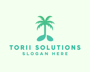 Teal Coconut Tree Music Note logo design