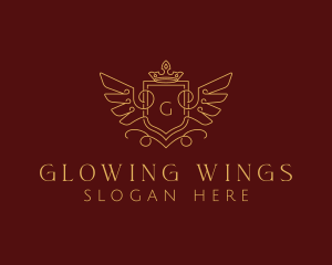 Gold Royal Shield Wings logo design