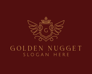 Gold Royal Shield Wings logo design