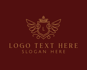 Crest - Gold Royal Shield Wings logo design