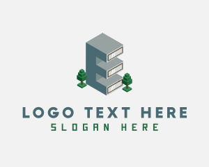 3d - Modern Building Letter E logo design