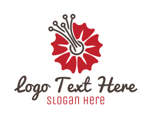 Hibiscus - Tech Red Flower logo design