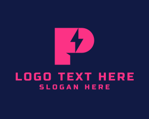 Pink - Modern Lightning Letter P logo design