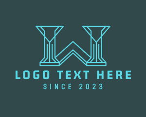 Teal - Futuristic Building Letter W logo design