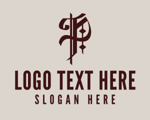 Rock Band - Gothic Tattoo Letter P logo design