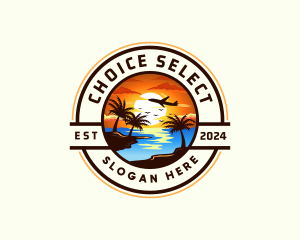 Sunset Palm Tree Vacation logo design