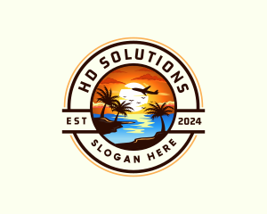 Sunset Palm Tree Vacation logo design