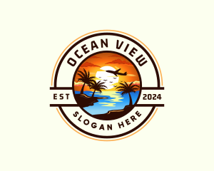 Sunset Palm Tree Vacation logo design