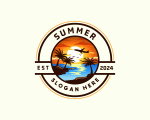 Sunset Palm Tree Vacation logo design