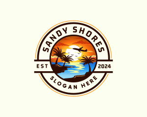 Sunset Palm Tree Vacation logo design